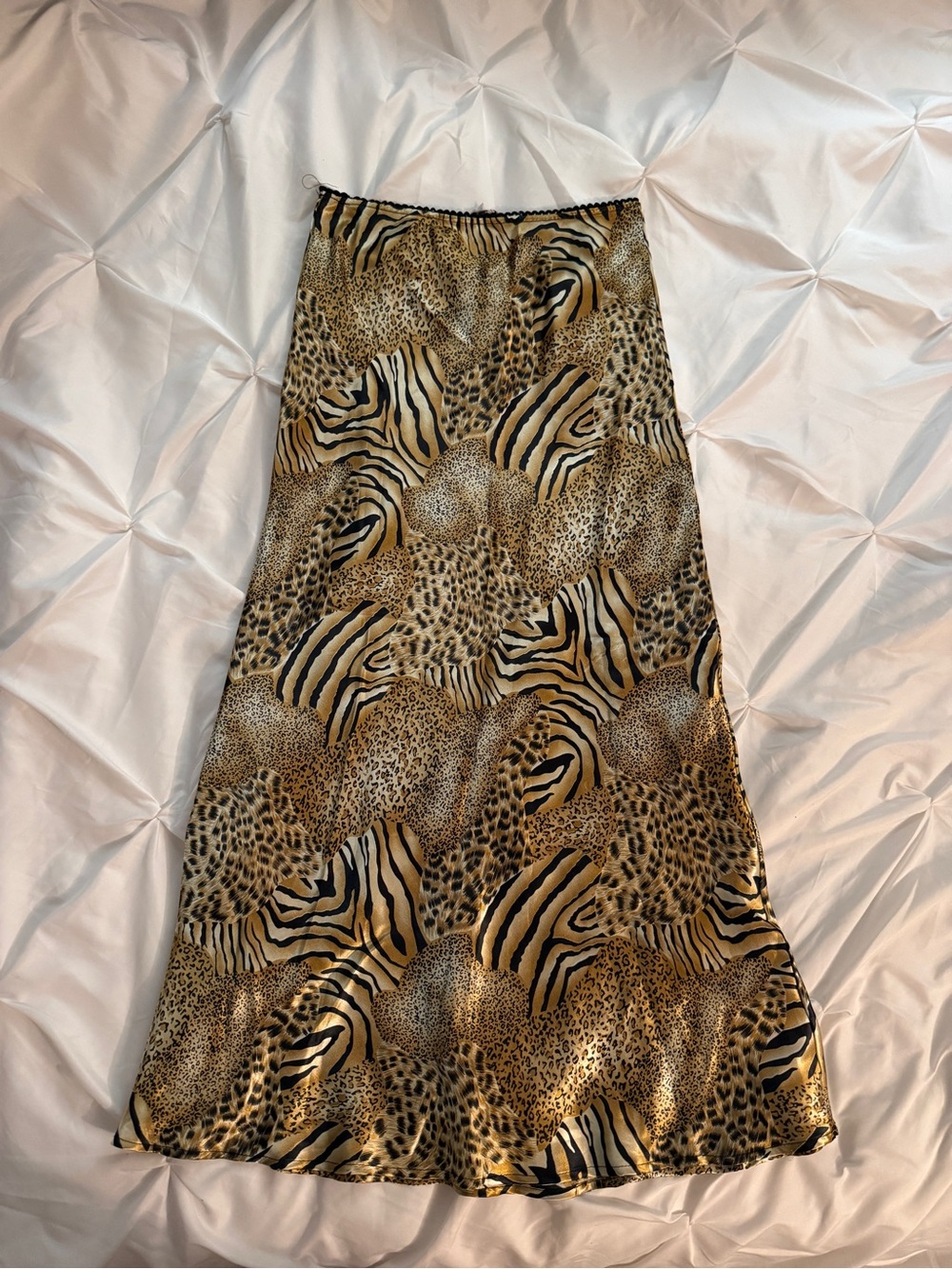 Animal Print Slip Skirt Summer Satin Gold Long Midi Silk- Tan/Black